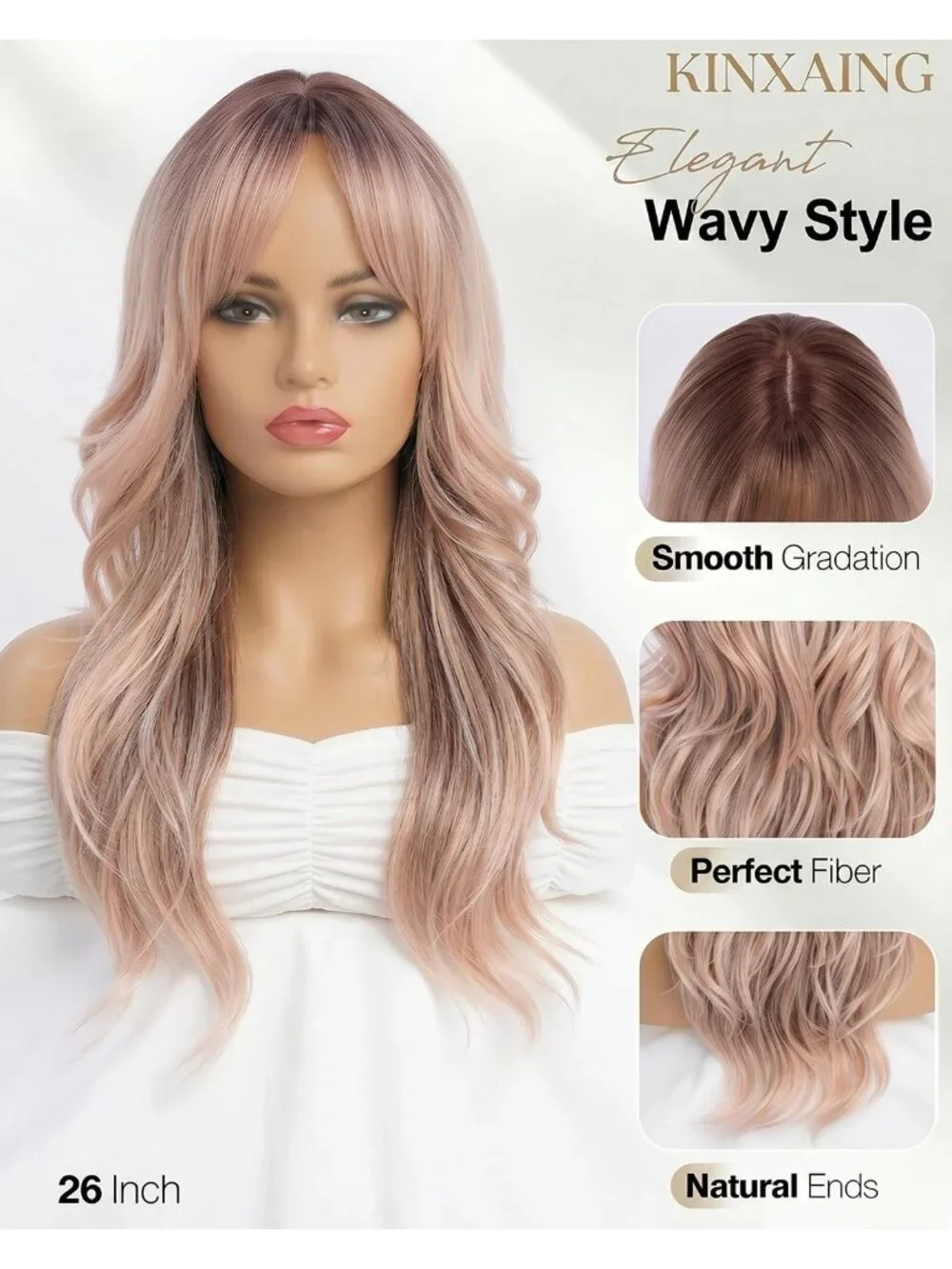 Women's Pink 26 Inch Long Layered Heat Resistant Synthetic Wavy Hair Wigs